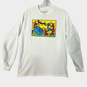 Keith Haring T Shirt Mens Medium Telephone Art Graphic White Long Sleeve Tee